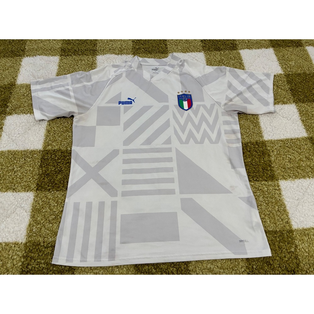 Puma Italy FIGC Soccer Jersey Mens XL White Grey Geometric DryCell Training Top